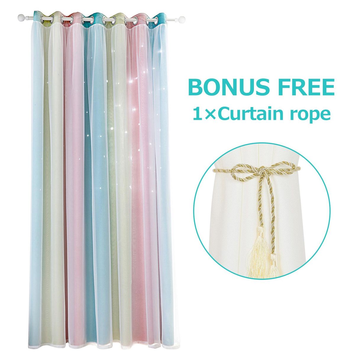 1pc Curtain Simple Gradient Hollow-out Star Pattern Double Layer Blackout Bedroom Living Room Insulation Curtain