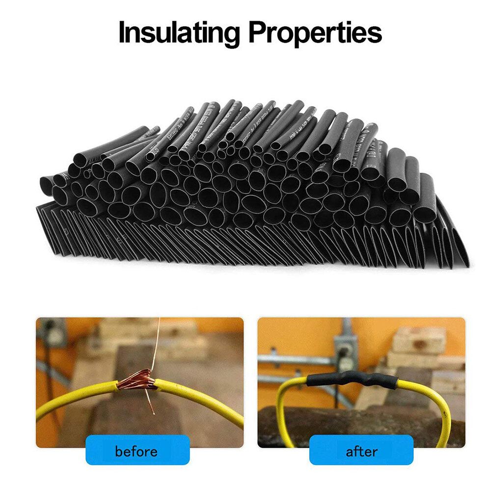 650pcs Heat Shrink Tubing Black Ratio 2:1 Insulation
