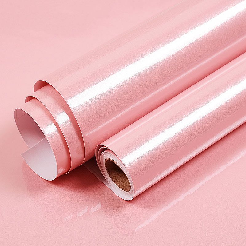 Vinyl Decorative Stickers Waterproof Wallpaper Self Adhesive Solid Color Plain Sticker For Bedroom Living Room Renovation Paster-Shiny Pink