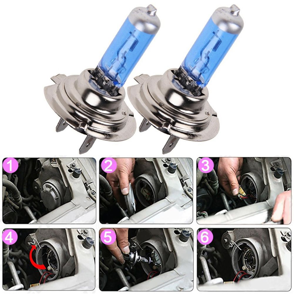 2Pcs 55W 12V H7 6000K Car Xenon Halogen Headlight Super Bright White Bulb Lamp