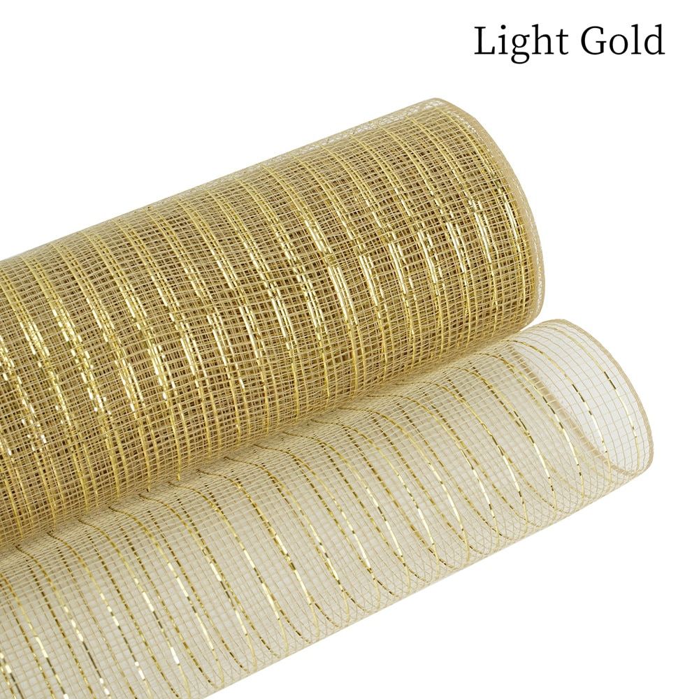 26cm 10 Yards Gold Sliver Christmas Flower Wreath Mesh DIY Xmas Tree Ribbon Decoration Wedding Christmas Gift Wrapping Ribbon Light Gold
