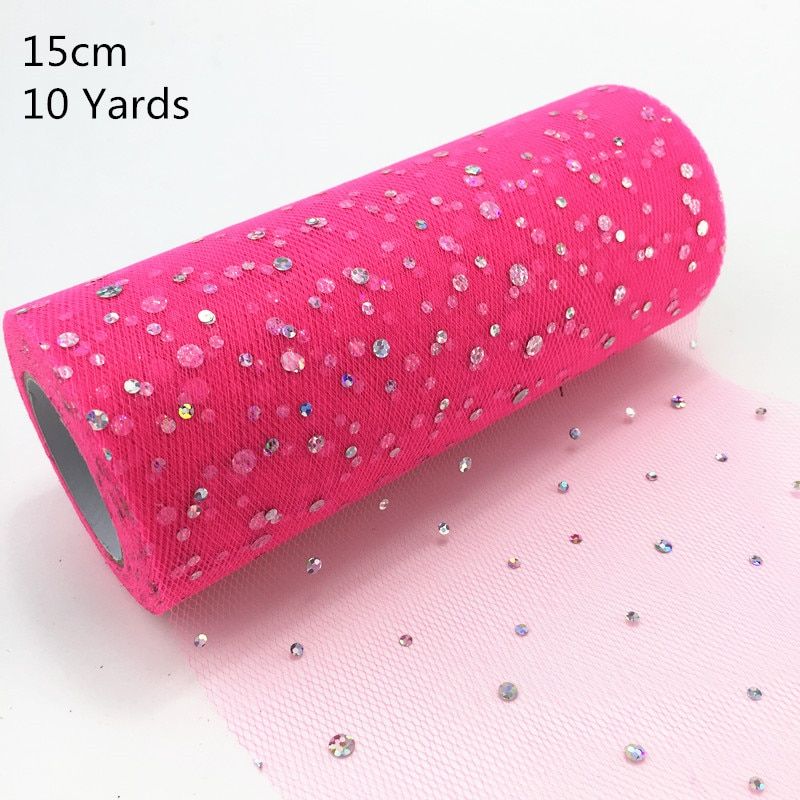 9.2m Glitter Organza Tulle Roll Spool Fabric Ribbon DIY Tutu Skirt Gift Craft Baby Shower Wedding Party Decoration Gold Silver Dark Pink