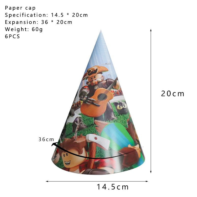 Roblo Birthday Party Decorations Robloxs Balloons Disposable Tableware Set Paper Plate Cup Party Supplies Set Cake Topper Hat 6pcs