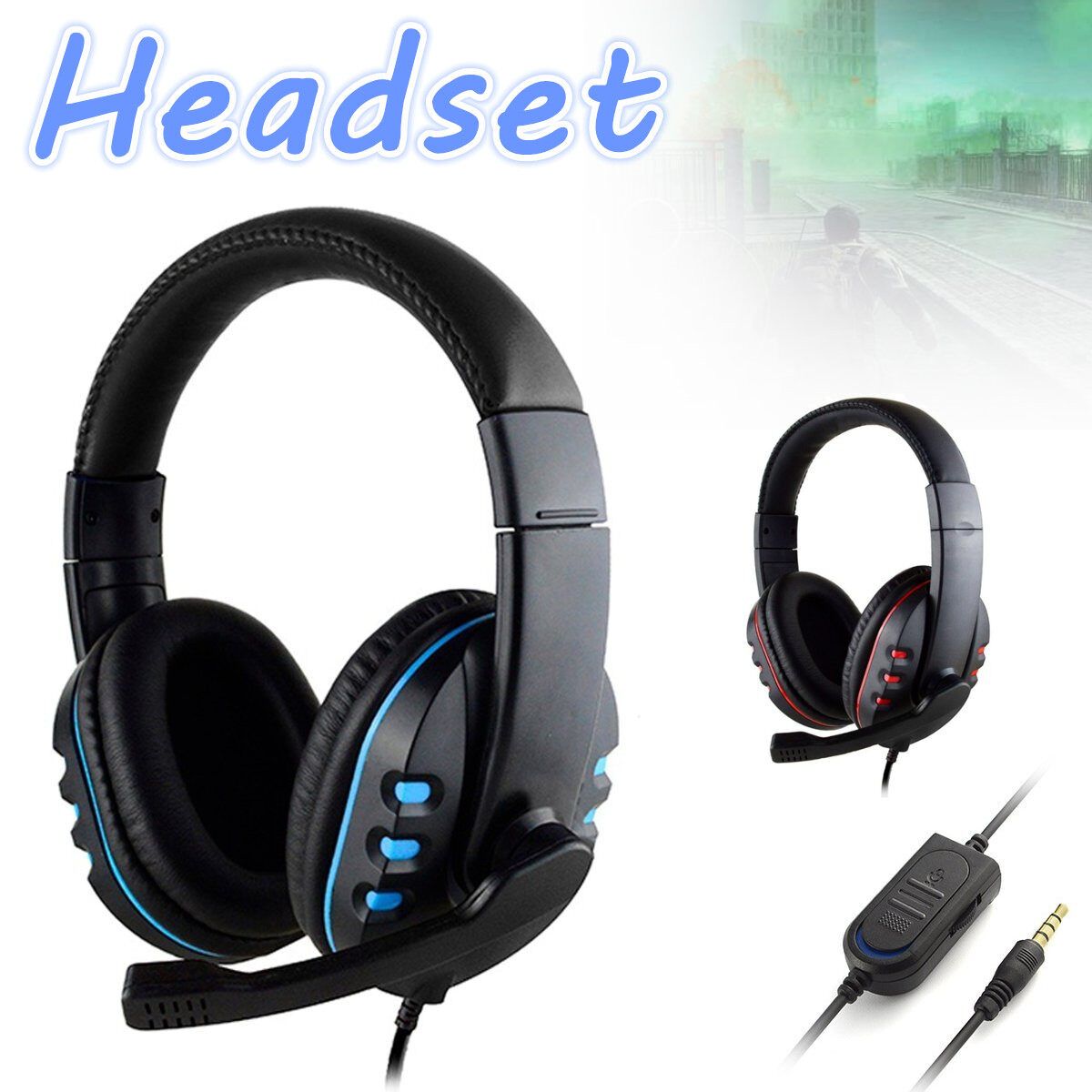 Adjustable Size Gaming Headset 3.5mm Stereo Surround Gamer Wired Headphone With Mic For PS4 PC Noise Reduction Headset Over-The-Ear Earpiece Computer Earphone For PUBG CSGO Warframe TPS / FPS Games Black+Blue
