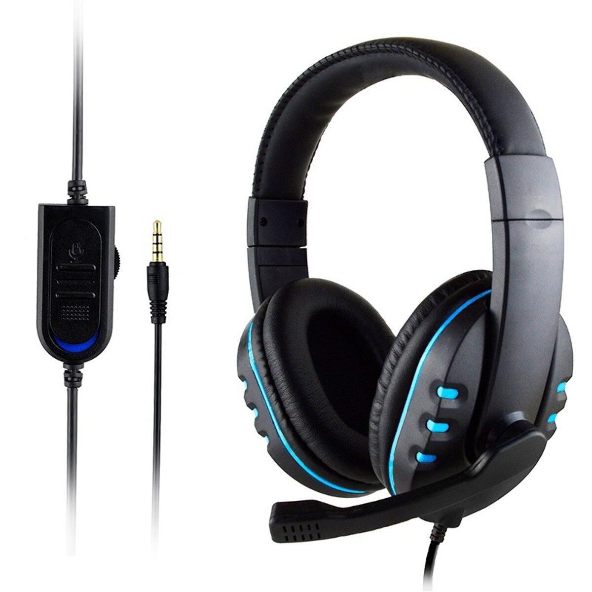 Adjustable Size Gaming Headset 3.5mm Stereo Surround Gamer Wired Headphone With Mic For PS4 PC Noise Reduction Headset Over-The-Ear Earpiece Computer Earphone For PUBG CSGO Warframe TPS / FPS Games Black+Blue