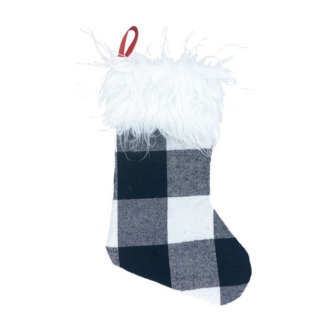 Christmas Tree Ornaments Small Gingham-Black + White Plaid
