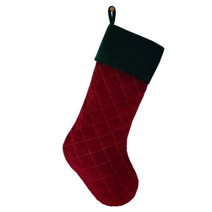 1Pc Plaid Pattern Red Green Christmas Stocking Flannel-Red