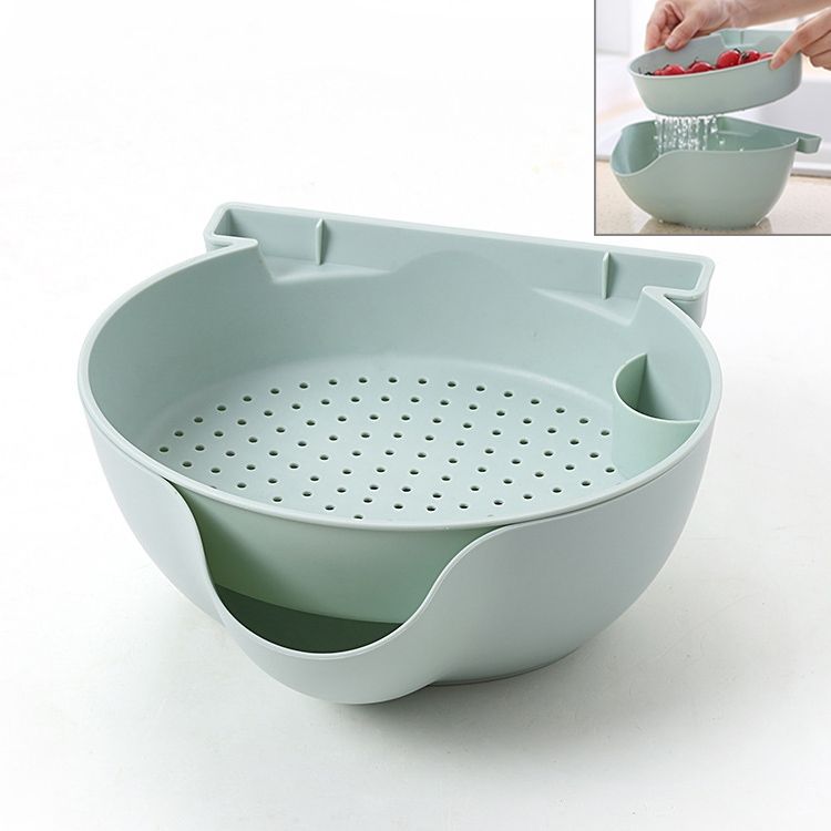 Kitchen Double Layer Fruit Bowl Washing Basket