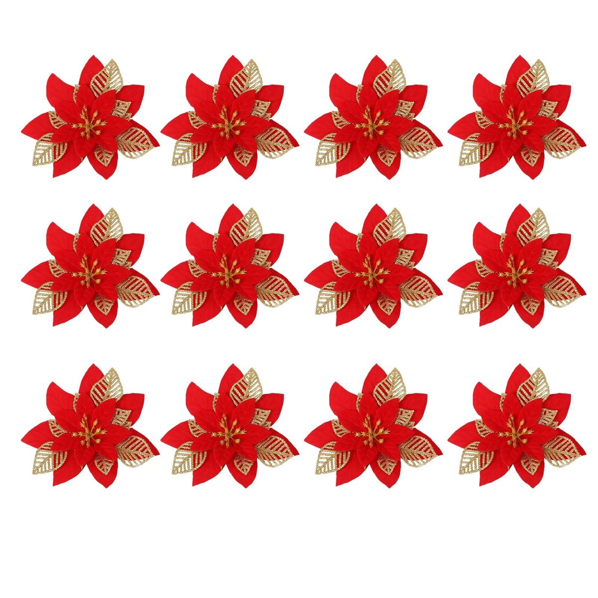 Glitter Christmas Flowers Sparkling Holiday Blooms 12 Glittery for Diy Red  Golden