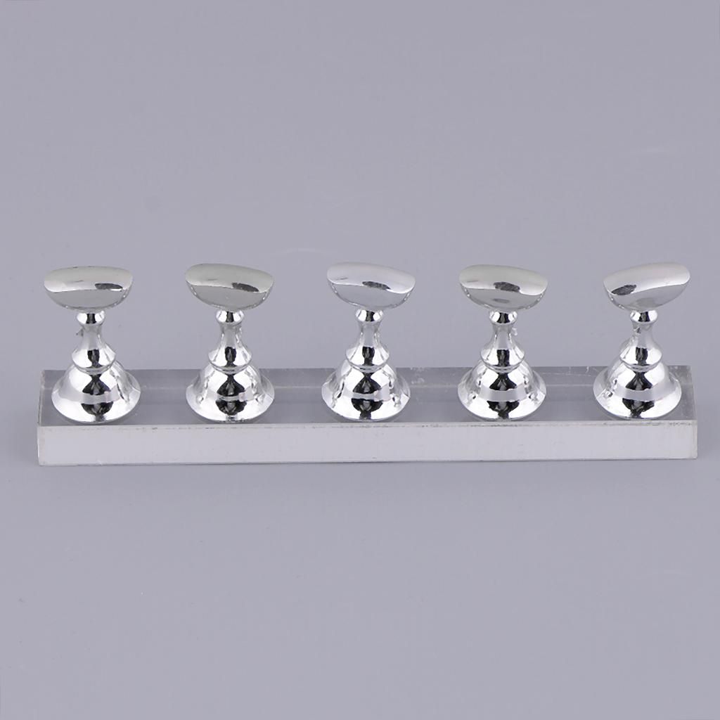 5x Magnetic Nail Tip Display Stand Holder Practice Set Arts Silver