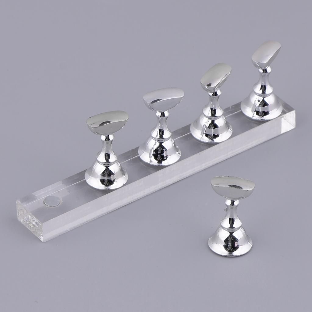 5x Magnetic Nail Tip Display Stand Holder Practice Set Arts Silver
