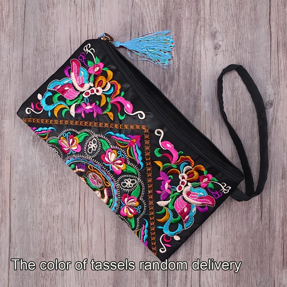 Small Embroidered Wristlet Bag Embroidered Floral Wristlet Wallets Purses for Women