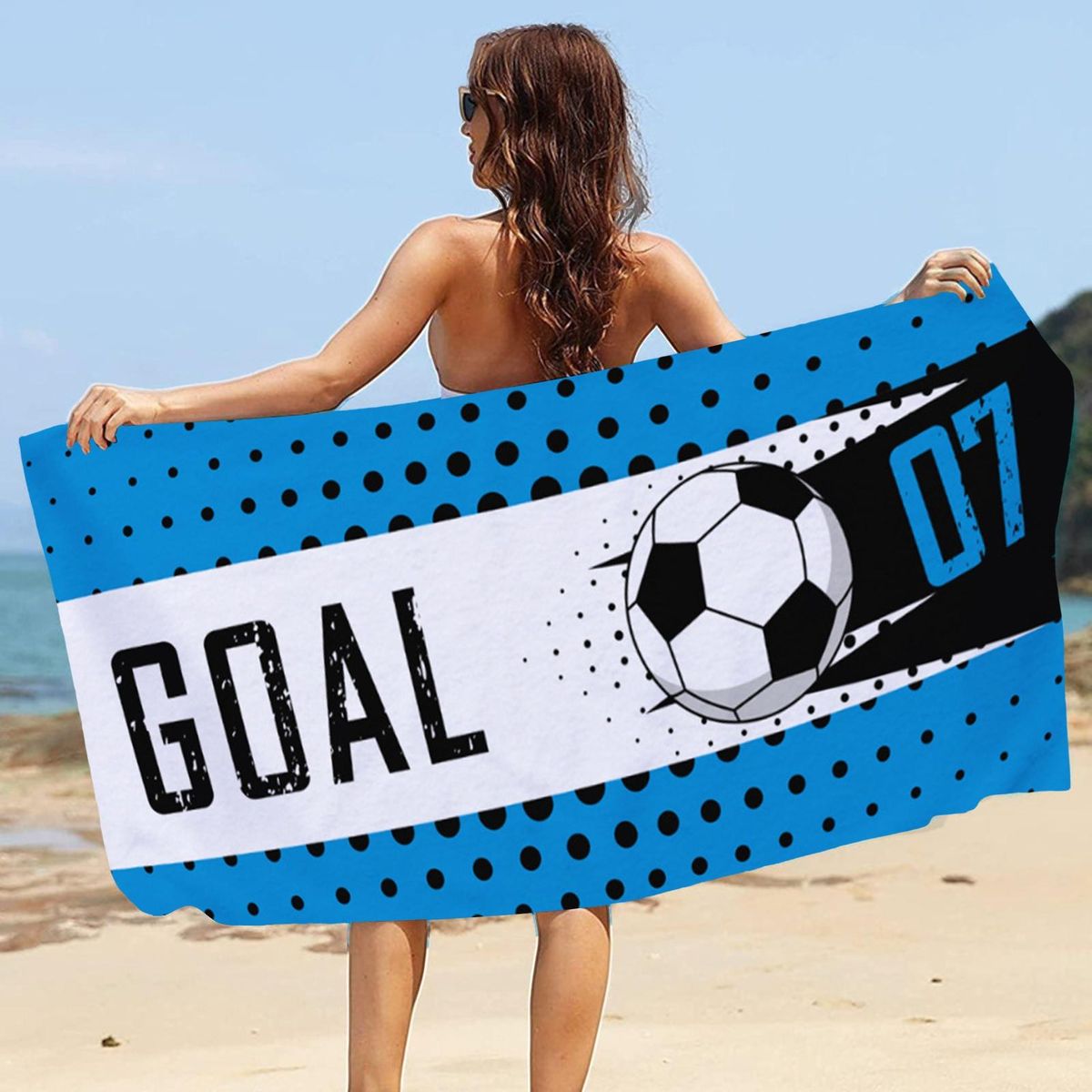 Shower Towel Soccer Print Beach Towel Blanket A