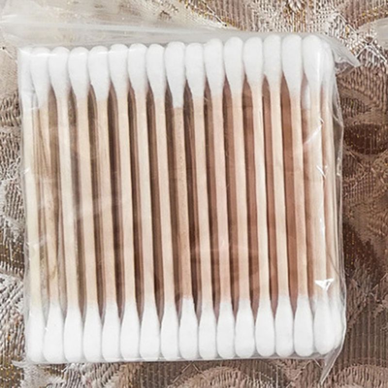 100Pcs Disposable Double Head Wood Stick Cotton Swab Buds