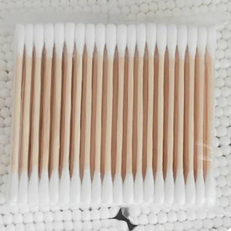 100Pcs Disposable Double Head Wood Stick Cotton Swab Buds