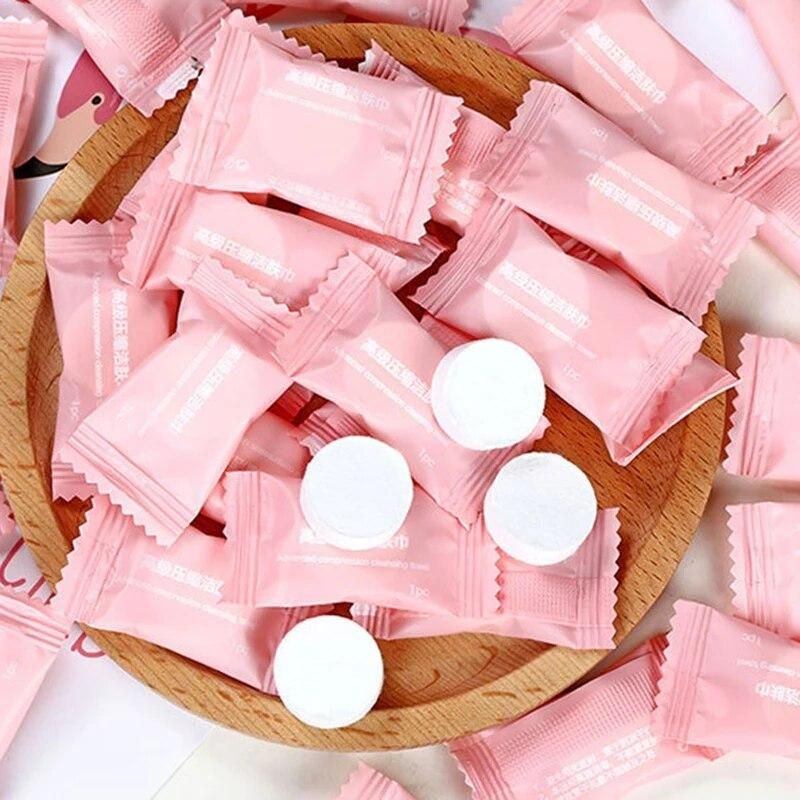 30pcs Disposable Towel Compressed Portable Travel Non-woven Face Towel Water Wet Wipe Outdoor Moistened Tissues Candy Towels