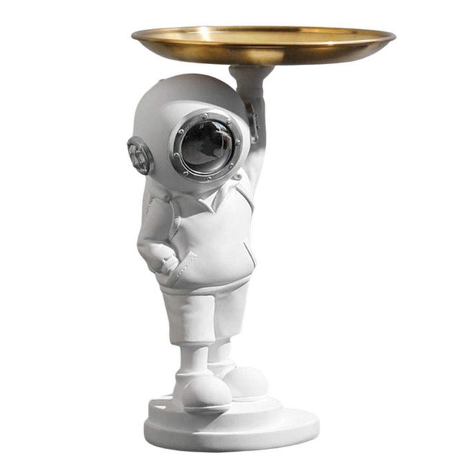 Resin Decorative Astronaut Statue Tray Jewelry Key Holder Decor Silver