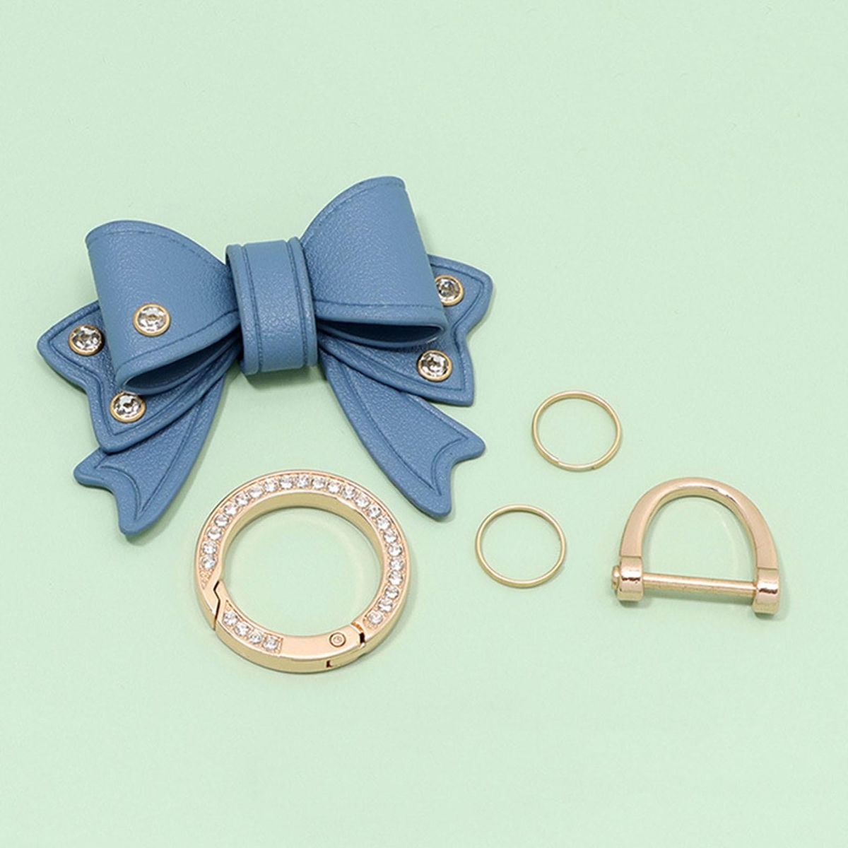 Keychain Sparkling Bow Key Holder Elegant Rhinestone for Womens Blue