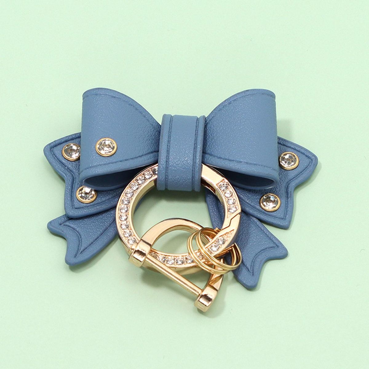 Keychain Sparkling Bow Key Holder Elegant Rhinestone for Womens Blue