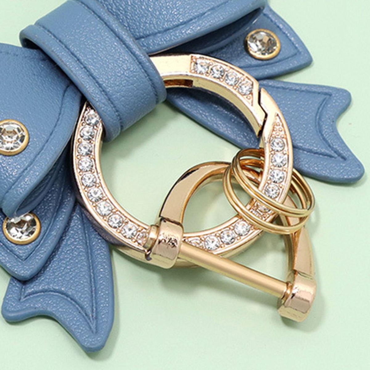 Keychain Sparkling Bow Key Holder Elegant Rhinestone for Womens Blue