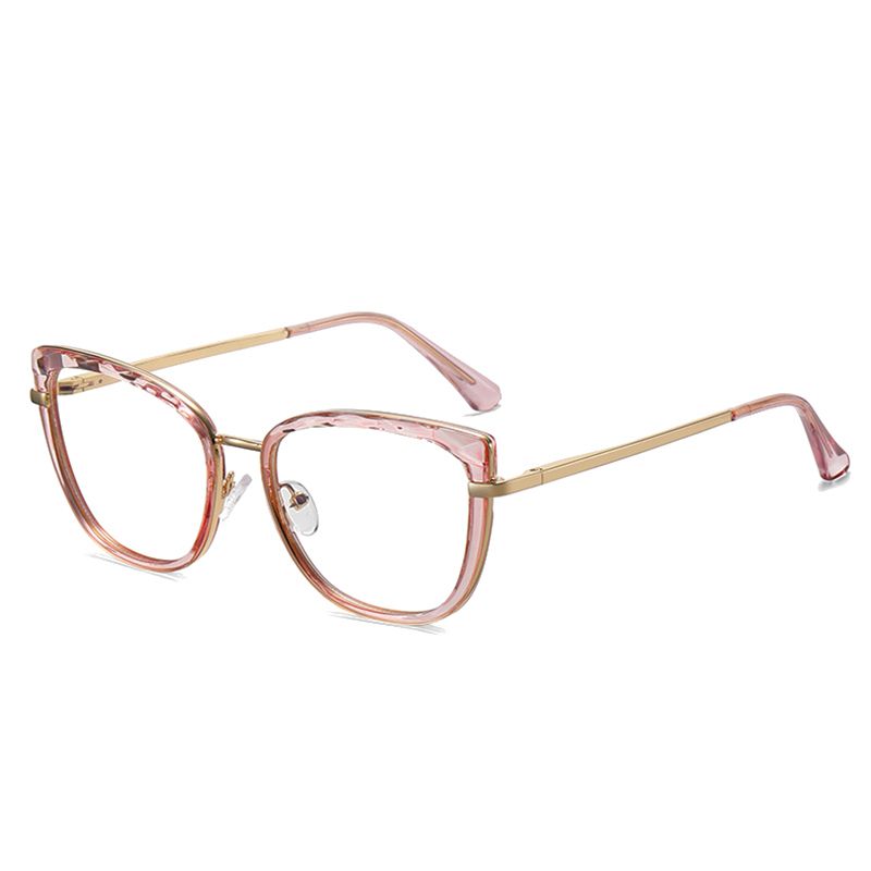 (Pink)Retro Anti Blue Light Cat Eye Women Glasses Frame Fashion TR90 Metal
