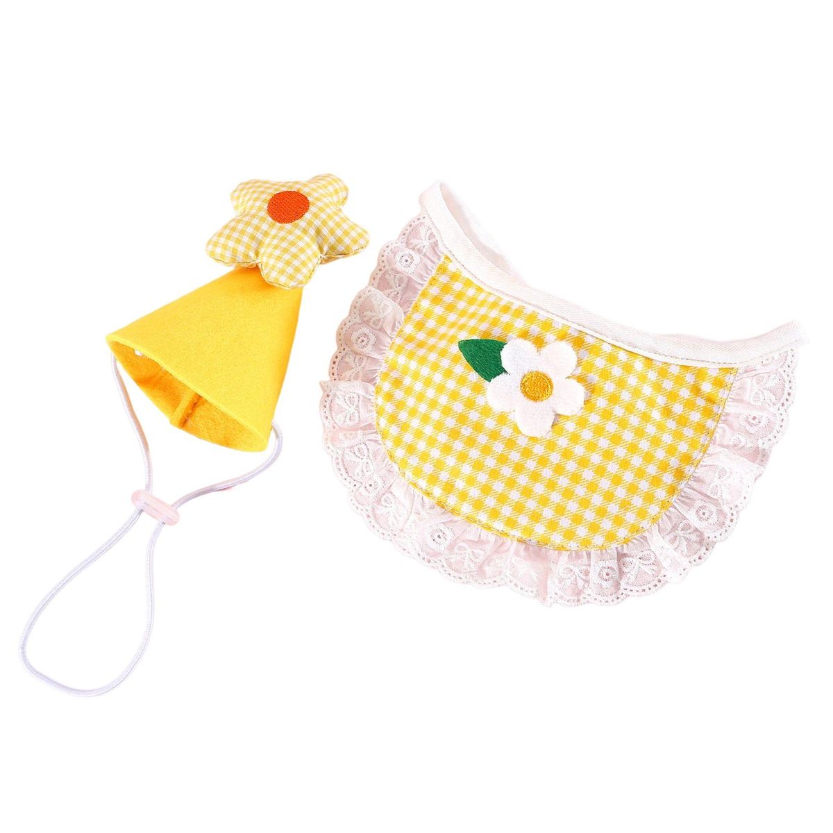 2PcsSet Dogs Bib Hat Pet Puppy Bib with Dog Birthday Party Hat Accessories Yellow