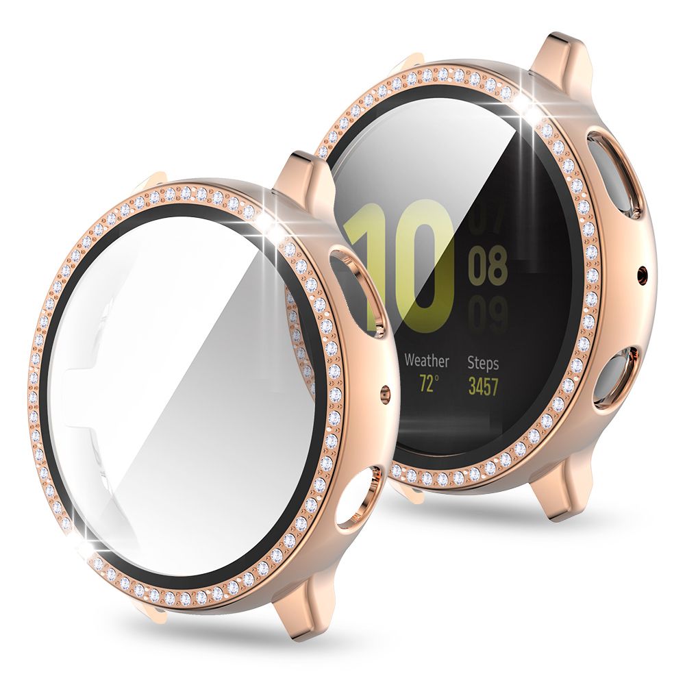 (Silver)Glass Film PC Case For Samsung Galaxy Watch 5 4 Active 2 Cover 40mm 44mm Women Diamond Screen Protector Shell Lightweight Bumper RA