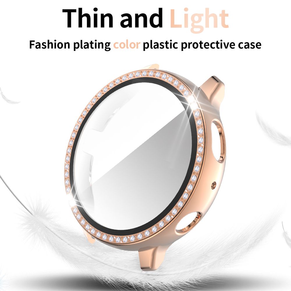 (Silver)Glass Film PC Case For Samsung Galaxy Watch 5 4 Active 2 Cover 40mm 44mm Women Diamond Screen Protector Shell Lightweight Bumper RA