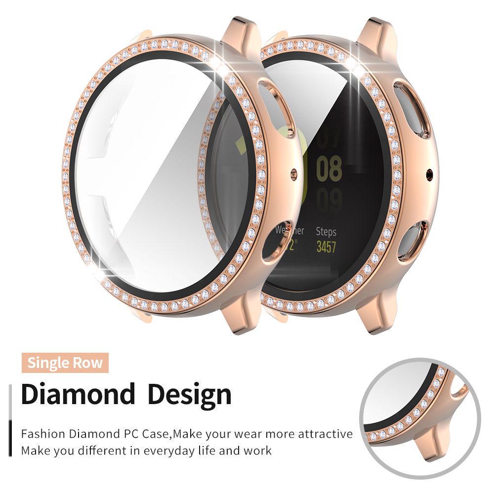 (Silver)Glass Film PC Case For Samsung Galaxy Watch 5 4 Active 2 Cover 40mm 44mm Women Diamond Screen Protector Shell Lightweight Bumper RA