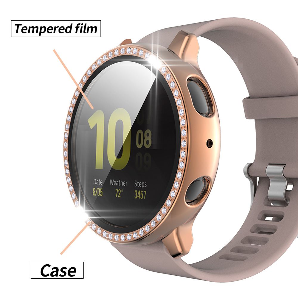 (Silver)Glass Film PC Case For Samsung Galaxy Watch 5 4 Active 2 Cover 40mm 44mm Women Diamond Screen Protector Shell Lightweight Bumper RA