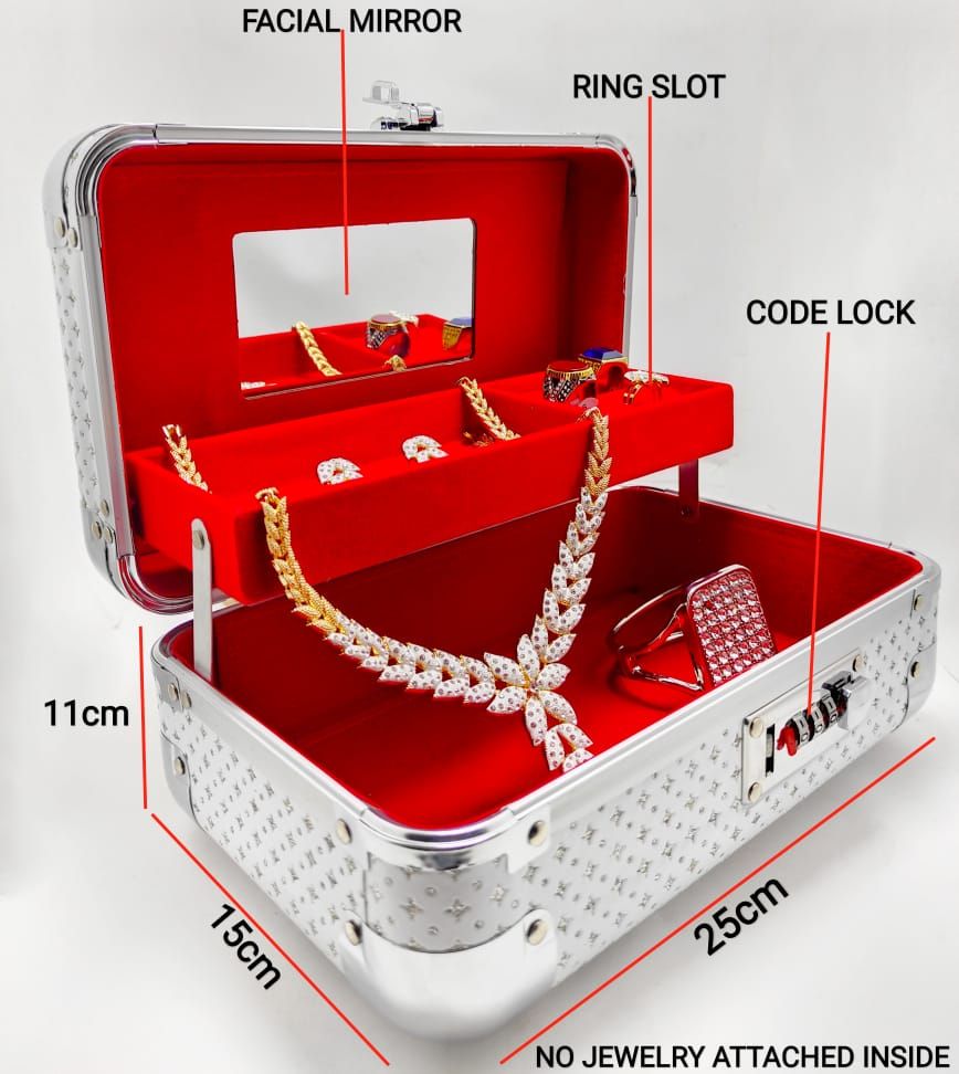 25 X 11cm One Step Diamond Crystalline White Classic Design Jewelry Cosmetics Organizer Case Storage Box With Security Lock