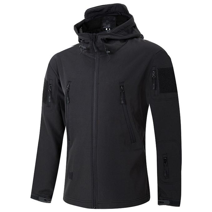 Mens Softshell Hiking Jacket Hooded Waterproof Lightweight 2XL Black