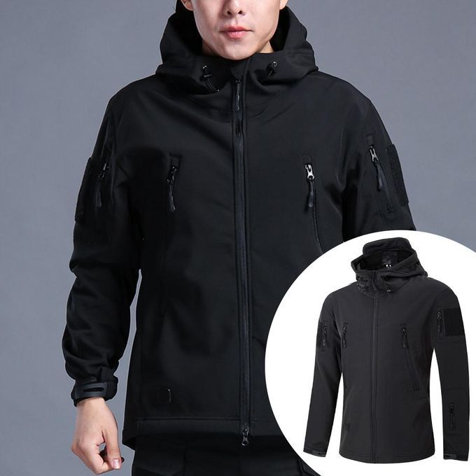 Mens Softshell Hiking Jacket Hooded Waterproof Lightweight 2XL Black