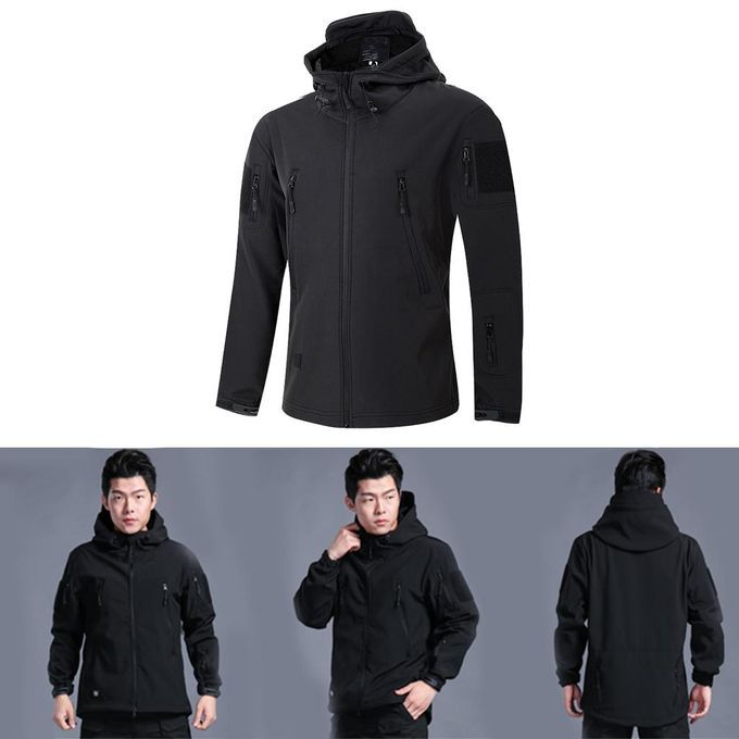 Mens Softshell Hiking Jacket Hooded Waterproof Lightweight 2XL Black