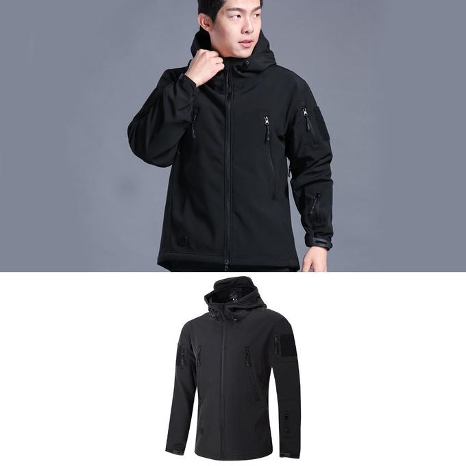 Mens Softshell Hiking Jacket Hooded Waterproof Lightweight 2XL Black