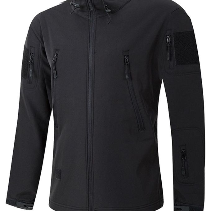 Mens Softshell Hiking Jacket Hooded Waterproof Lightweight 2XL Black