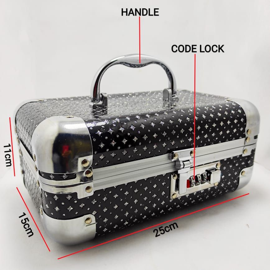 25 X 11cm One Step Diamond Crystalline Black Classic Design Jewelry Cosmetics Organizer Case Storage Box With Security Lock