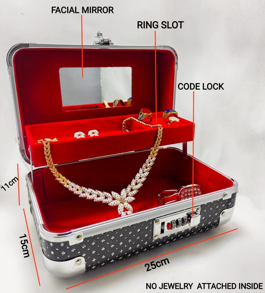 25 X 11cm One Step Diamond Crystalline Black Classic Design Jewelry Cosmetics Organizer Case Storage Box With Security Lock