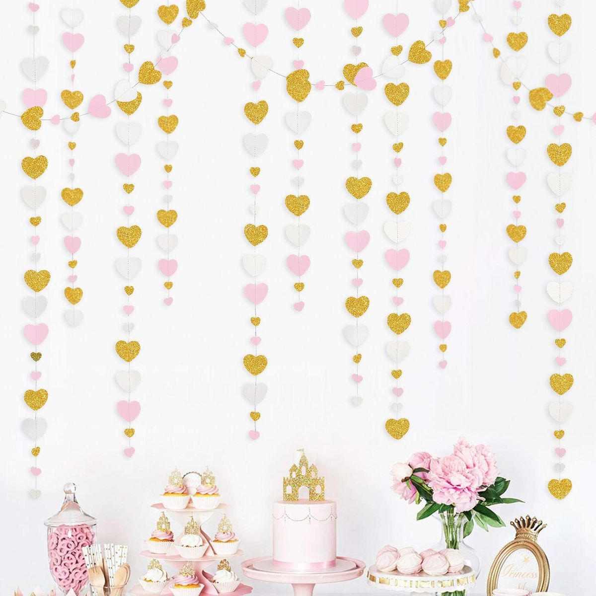 13Ft Lavender Purple  Paper Love Heart Garlands Wall Hanging-Pink  Gold