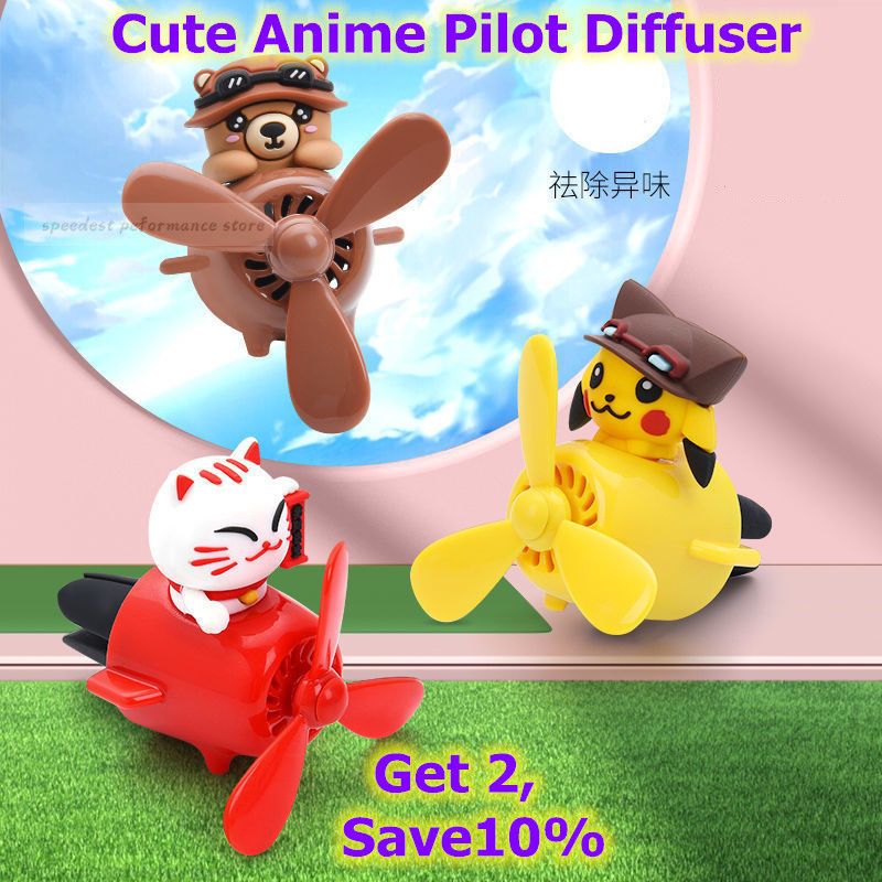 Anime Pilot Diffuser AC Vent Animation Abs Cartoon Magnetic Design 5pcs Lemon