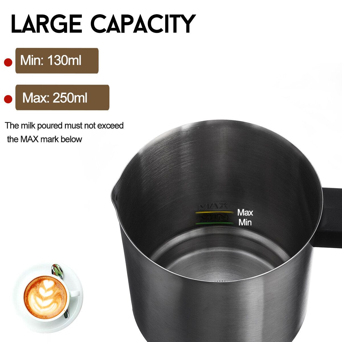 600W Automatic Electronic Hot/Cold Milk Frother Electric Heater Milkshakes - Black Glassfiber Black（stainless Steel）