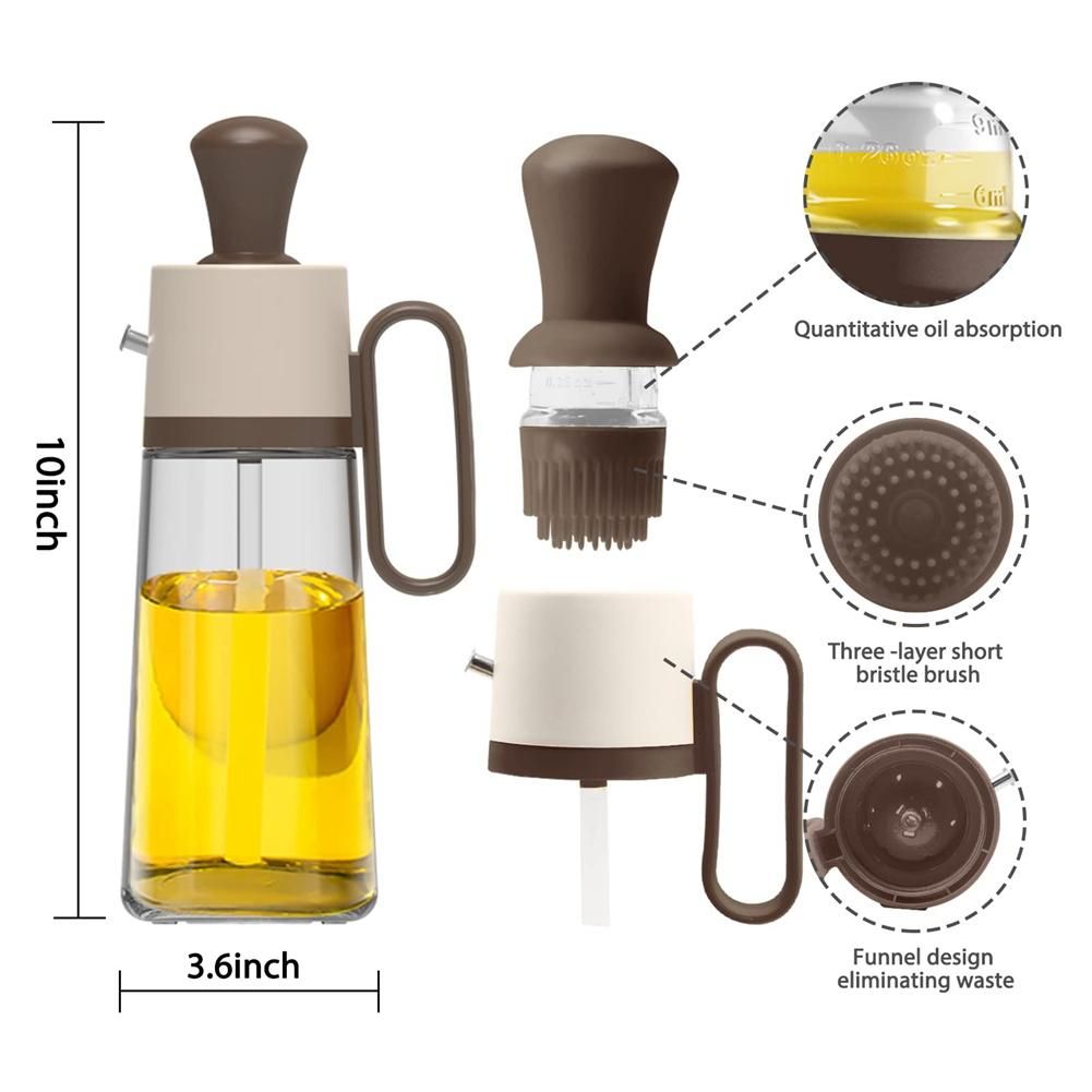 Glass Oil Bottle with Silicone Brush, for Kitchen Cooking,