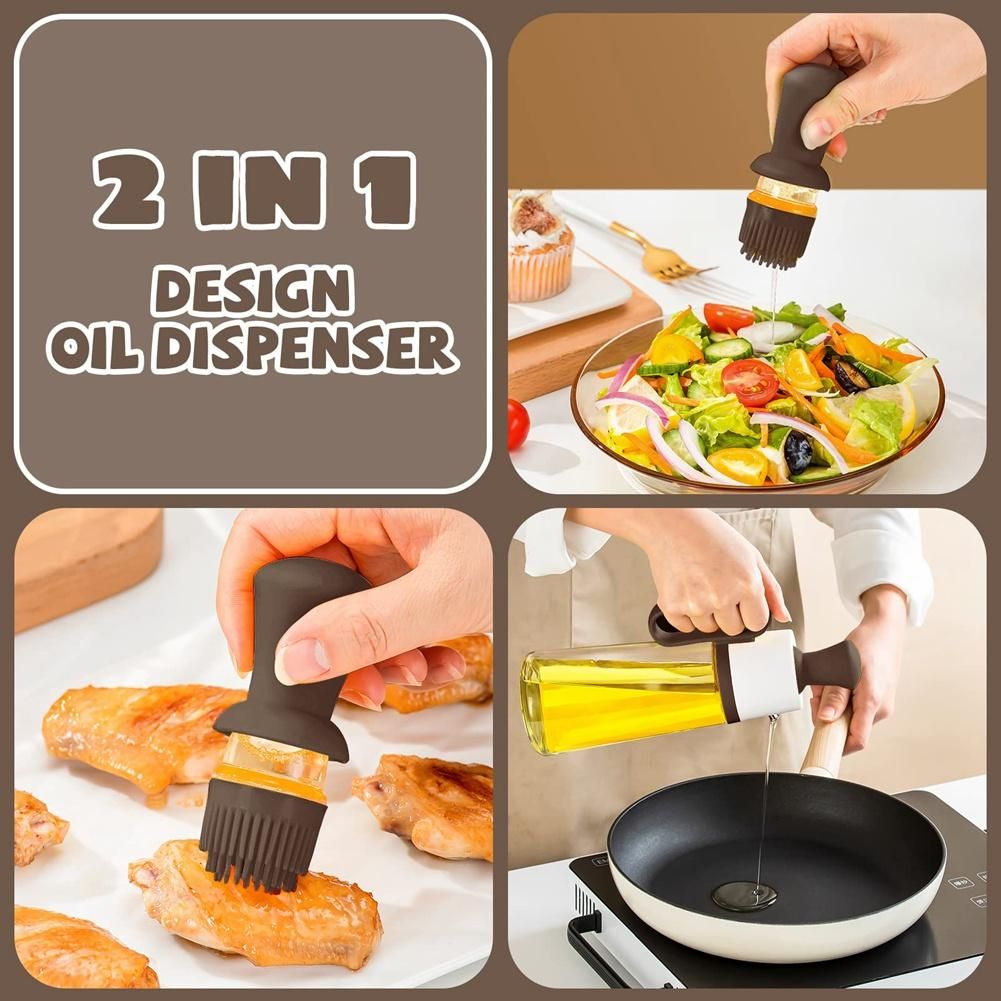 Glass Oil Bottle with Silicone Brush, for Kitchen Cooking,
