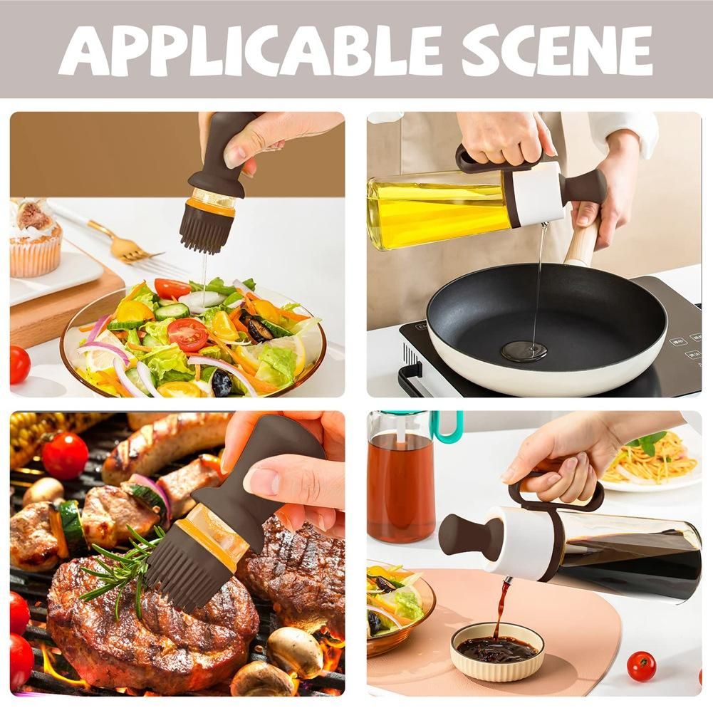 Glass Oil Bottle with Silicone Brush, for Kitchen Cooking,