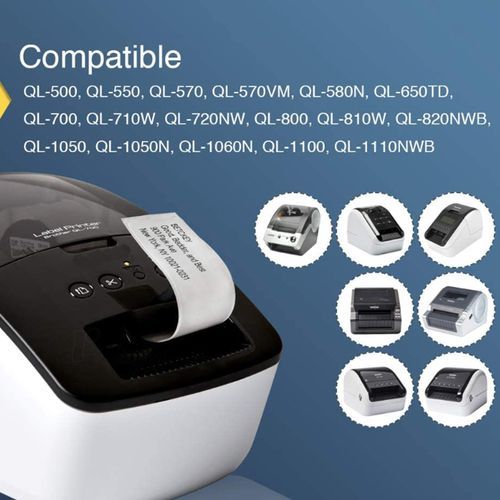 1 Roll Compatible For Brother DK22205 62mm X 30.48M Continuous White Length Paper Tape Labels With Refillable Cartridge