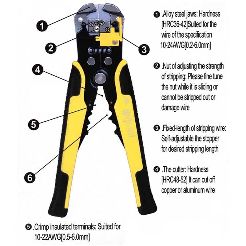 Electrician Automatic Wire Stripper Cable Pliers - Yellow