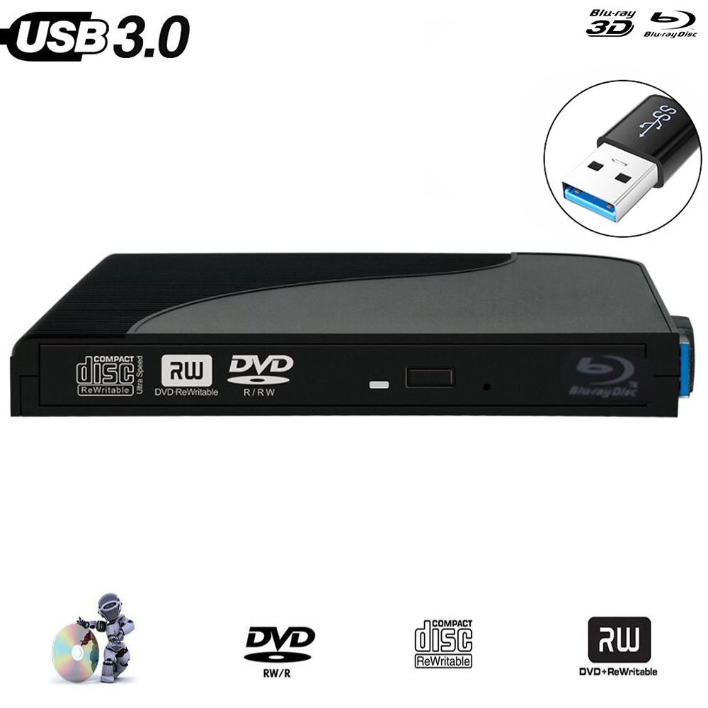 Blu-ray Player USB 3.0 External Optical Drive DVD Burner BD-ROM Blu-ray Player Portable For  Loptop Book Computer PC