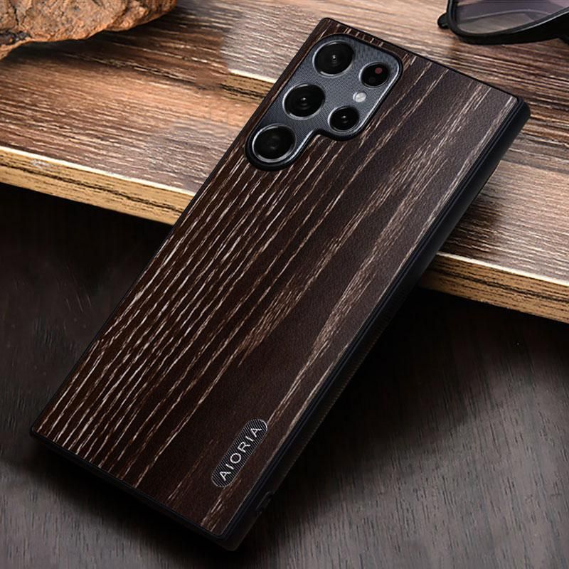 Samsung Galaxy S22 S23 Ultra Case 5G Wooden Pattern Metal Camera Protection TPU Edge Hard Back Cover Phone Casing