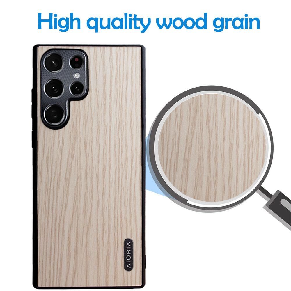 Samsung Galaxy S22 S23 Ultra Case 5G Wooden Pattern Metal Camera Protection TPU Edge Hard Back Cover Phone Casing