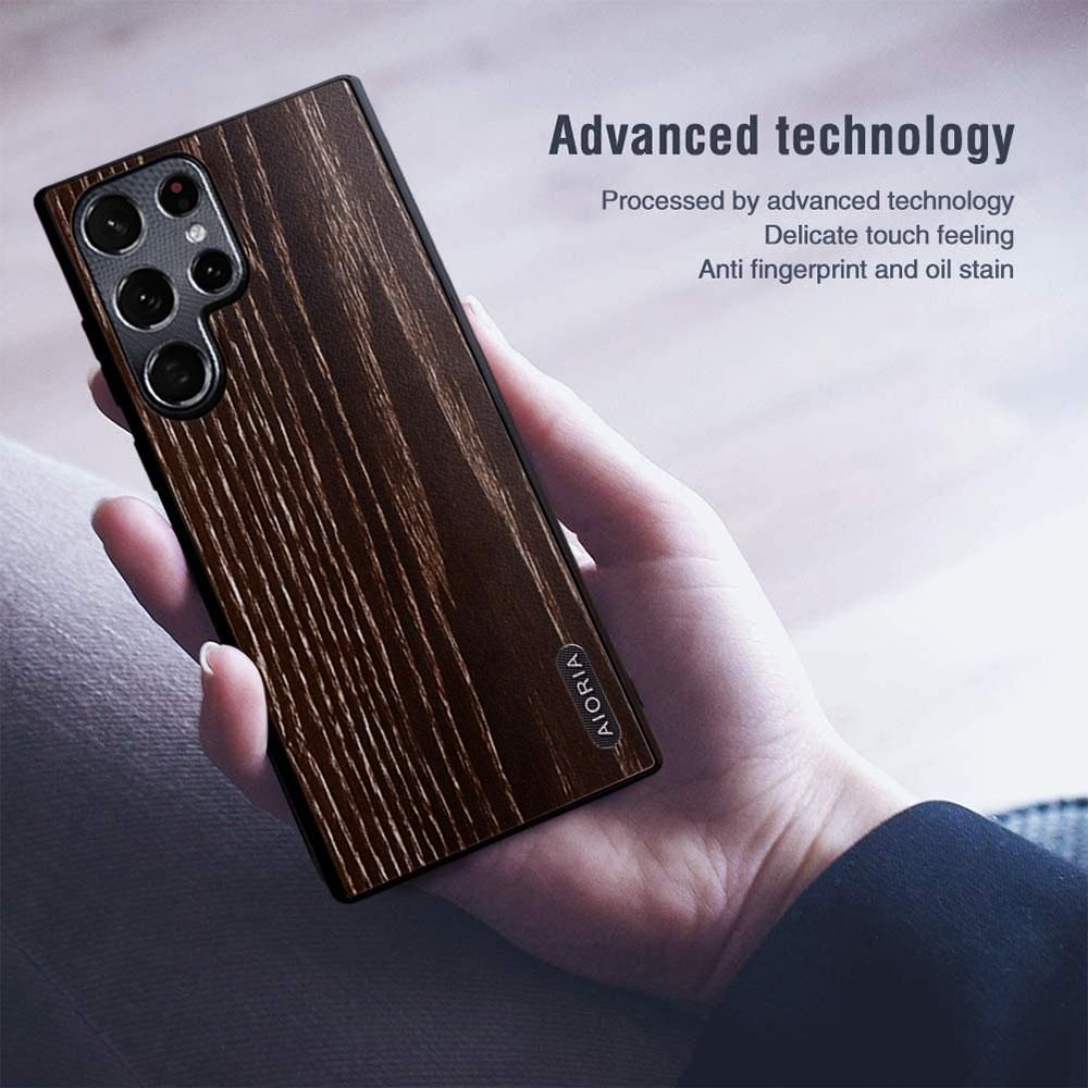 Samsung Galaxy S22 S23 Ultra Case 5G Wooden Pattern Metal Camera Protection TPU Edge Hard Back Cover Phone Casing